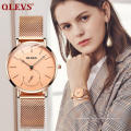 OLEVS marca de aço malha feminina relógio de pulso de quartzo resistente à água Preços baratos Venda quente para senhora relógio vestido de moda